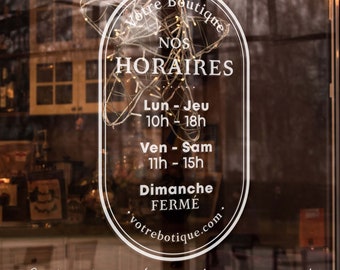 Adhesivos personalizables, pegatinas para escaparates con el horario de apertura de una tienda, boutique o cualquier otro negocio, pegatinas de horario de apertura