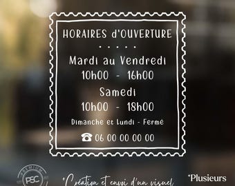 Calcomanía de horario de apertura, pegatina adhesiva, pegatina de vinilo, escaparate personalizado, horario de tienda, escaparate