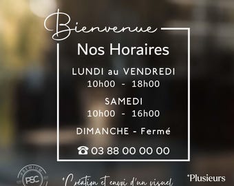 Horarios de apertura de vinilos para ventanas, vinilos personalizados, adhesivos para tiendas y negocios
