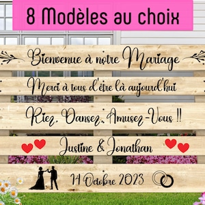 STICKER palette Bienvenue au Mariage, Autocollant Personnalisé pour palettes en bois et/ou autre support (dessins inclus)
