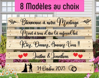 STICKER palette Bienvenue au Mariage, Autocollant Personnalisé pour palettes en bois et/ou autre support (dessins inclus)