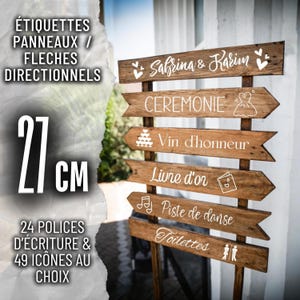 Étiquette Panneau Directionnel Mariage – Flèche Signalétique Personnalisée en Bois – Décoration Mariage Champêtre & Bohème - 27 cm