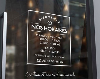 Stickers, Adhésif Vinyle Vitrophanie "Horaires d'ouverture" Business Opening Hours pour vitrine magasin, boutique ou tout autre commerce