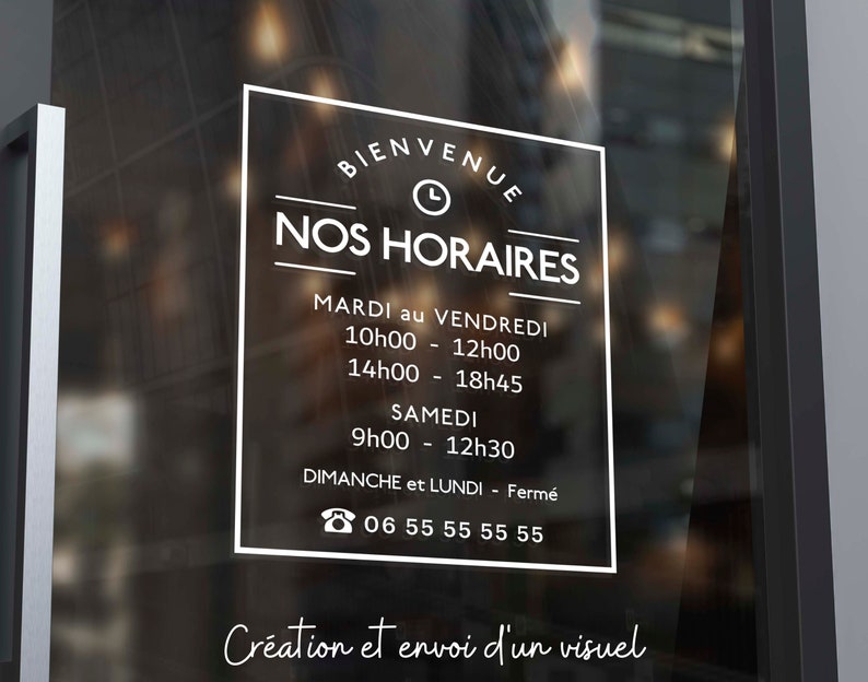 Stickers, Adhésif Vinyle Vitrophanie Horaires d'ouverture Business Opening Hours pour vitrine magasin, boutique ou tout autre commerce image 1