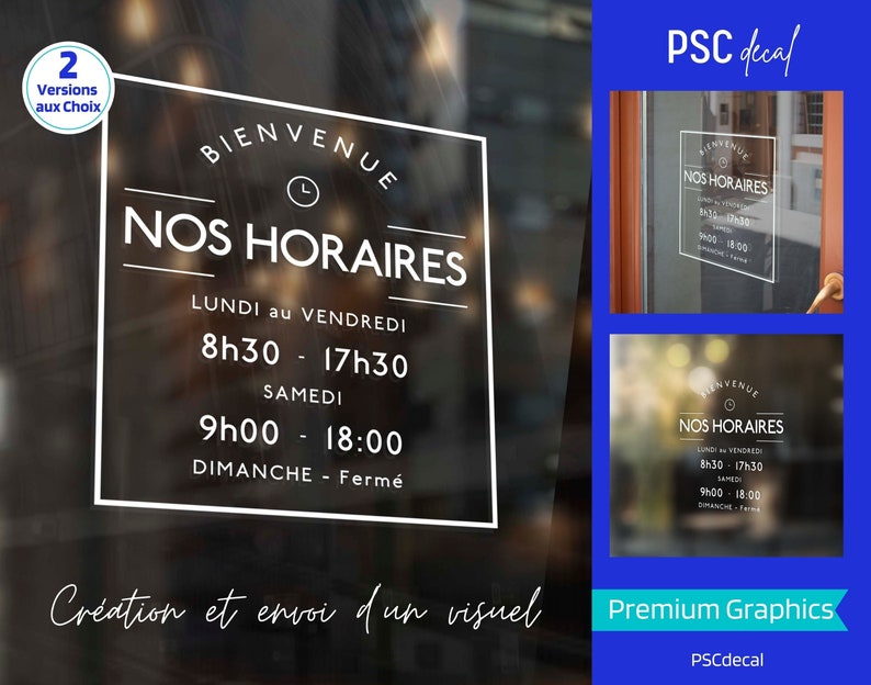 Stickers, Adhésif Vinyle Vitrophanie Horaires d'ouverture Business Opening Hours pour vitrine magasin, boutique ou tout autre commerce 画像 4