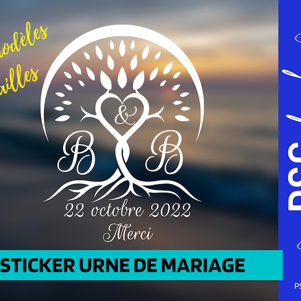 Sticker Urne Mariage | Stickers Merci Urne Mariage | Autocollant Urne Mariage | Arbre de Vie Mariage | Lettrage Vinyle adhésif Personnalisé