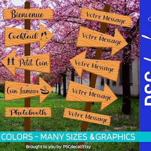 Étiquette Panneau Directionnel pour Mariage, Baptême, fête, décoration - Autocollant Sticker en Vinyle à Personnaliser - PSCdecal