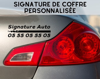 Flocage auto, signature de coffre, sticker signature coffre marquage véhicule, signature automobile, signature publicitaire, garage,