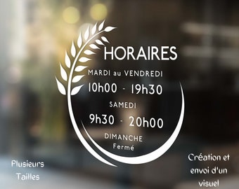 Stickers Autocollants Horaires Magasin  - Horaires d'ouverture pour vitrine magasin, boutique, restaurant ou tout autre commerce