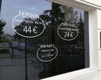Pegatinas de precio para peluquerías - Precio de escaparate de barbería - Pegatinas personalizadas para escaparates, pegatinas para escaparates de tiendas, negocios