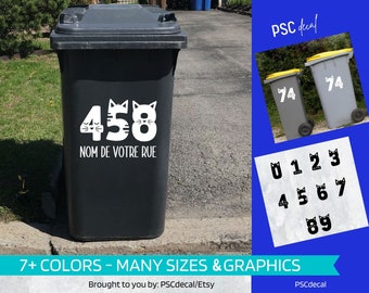 Sticker autocollant poubelles Etiquettes d'Adresse pour Poubelle personnalisée chat, étiquettes déchets, autocollant vinyle numéros maison