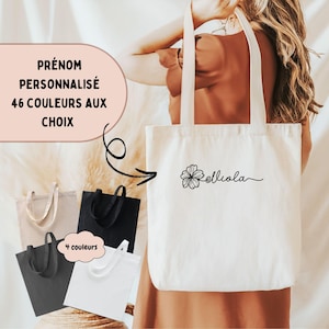 Tote bag personnalisé avec prénom et motif floral Collection VIOLA, Sac en Coton, Tote Bag pour Enfant et Adulte, Idée Cadeau, Cadeau unique