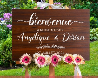 Stickers Panneau de Mariage -  Personnalisable - Baptême - Stickers Bienvenue - Lettrage Vinyle Adhésif - Texte Autocollant Personnalisé