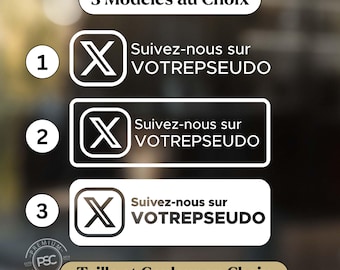 Pegatina personalizada de X (Twitter): 3 modelos a elegir. Pegatina para redes sociales, para escaparate, tienda o coche.