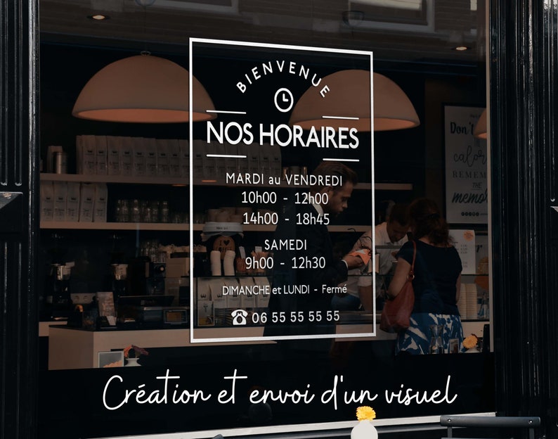 Stickers, Adhésif Vinyle Vitrophanie Horaires d'ouverture Business Opening Hours pour vitrine magasin, boutique ou tout autre commerce 画像 3