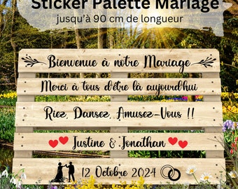 Stickers Bienvenue au Mariage, StickerPersonnalisé pour palettes en bois et/ou autre support (dessins inclus) - Sticker Personnalisé