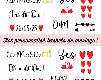 stickers chaussures mariage, Stickers autocollants chaussures mariée, sticker basket, stickers chaussures mariés, lot mariage personnalisé