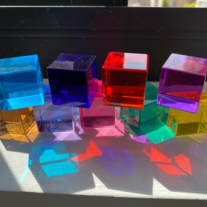 Lucent Rainbow Acrylic Cubes Upgraded Version Gem Cubes Light Cubes Montessori Playroom Toddler Kids Waldorf Play image 1