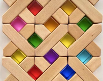 Wooden X-Blocks | Acrylic Lucent Rainbow cubes | Open ended play | Montessori | Playroom | Kids | Toys | Waldorf | Imaginary