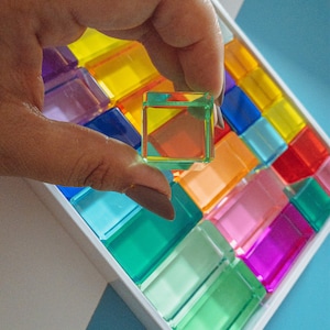 Lucent Pastel Light Rainbow Acrylic Square and Rectangle Cuboids | Gem Cubes | Light Cubes| Montessori | Playroom | Toddler | Kids | Waldorf