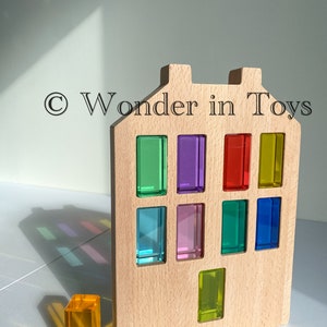 Windowed Wooden Houses in 8 Styles + 10 Rectangular Rainbow Cubes | Waldorf | Montessori | Imaginative Play |Mansion |Skyscraper |Barn house