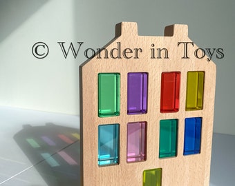 Windowed Wooden Houses in 8 Styles + 10 Rectangular Rainbow Cubes | Waldorf | Montessori | Imaginative Play |Mansion |Skyscraper |Barn house