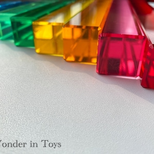 Long Beams of Rainbow Acrylic Cuboid 10 pcs Set | Lucent | Translucent | Pretend Play| Light Blocks | Waldorf | Toddler| Kids Toys | Rainbow