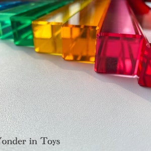 Long Beams of Rainbow Acrylic Cuboid 10 pcs Set | Lucent | Translucent | Pretend Play| Light Blocks | Waldorf | Toddler| Kids Toys | Rainbow