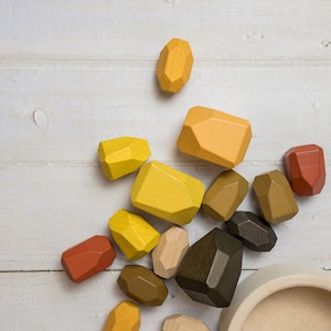 Earthy Toned Montessori Stacking Stones Toy | Creative Educational Wooden Blocks | Toddler | Kids | Neutral Colour Play | Waldorf | Balance