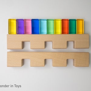 Set of 6 Wooden Toothed E Building Blocks | Castle | Rainbow Acrylic Cuboids | Creativity | Kids Toys | Open-ended | Waldorf | Montessori