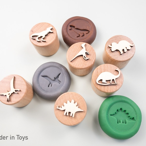 Dinosaur Wooden Stamps Set | Montessori Play-dough Tools