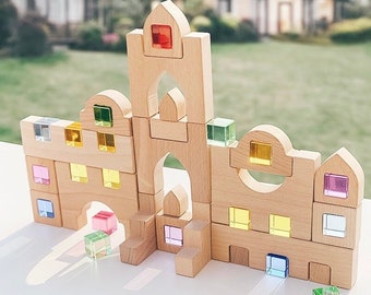 Montessori Wooden Castle Blocks with Lucent Cubes