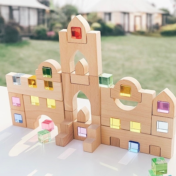 Montessori Wooden Castle Blocks with Lucent Cubes