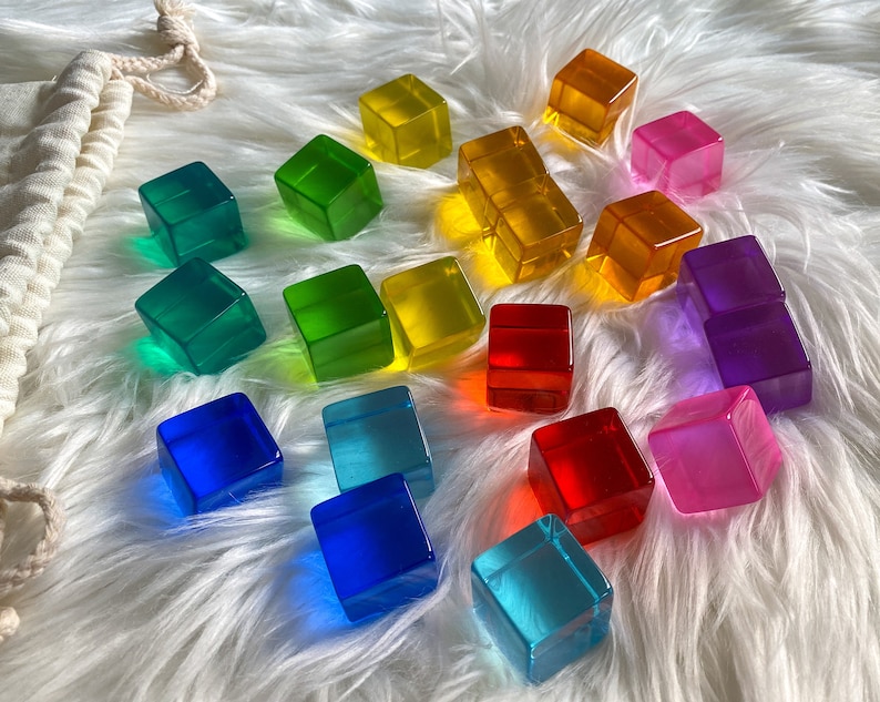 Lucent Rainbow Acrylic Cubes Upgraded Version Gem Cubes Light Cubes Montessori Playroom Toddler Kids Waldorf Play image 6