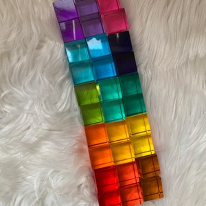 Lucent Rainbow Acrylic Cubes Upgraded Version Gem Cubes Light Cubes Montessori Playroom Toddler Kids Waldorf Play 30pcs Upgraded Cubes