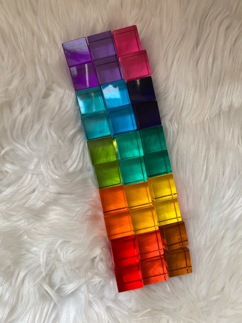 Lucent Rainbow Acrylic Cubes Upgraded Version Gem Cubes Light Cubes Montessori Playroom Toddler Kids Waldorf Play 30pcs Upgraded Cubes