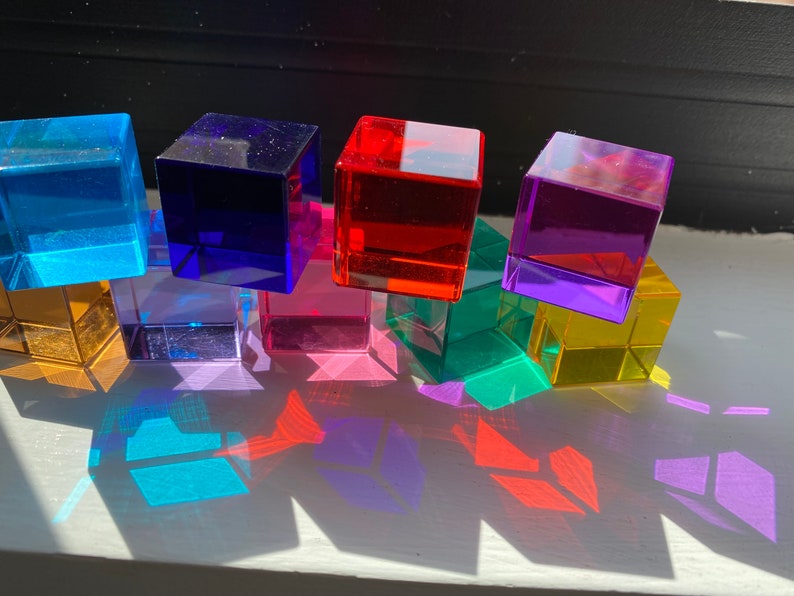 Lucent Rainbow Acrylic Cubes Upgraded Version Gem Cubes Light Cubes Montessori Playroom Toddler Kids Waldorf Play image 4