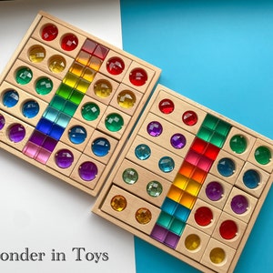 Large Rainbow Gem Variety Wooden Blocks + 20 Translucent Cubes | Toddler Wooden Toys | Montessori Inspired | Waldorf | Open ended | Kids