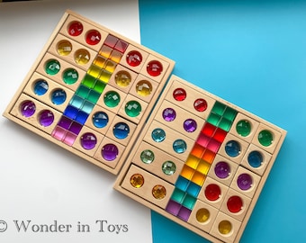 Große Regenbogen Edelstein Vielfalt Holzblöcke + 20 Durchscheinende Würfel | Kleinkind Holzspielzeug | Montessori inspiriert | Waldorf | Offene Enden | Kinder