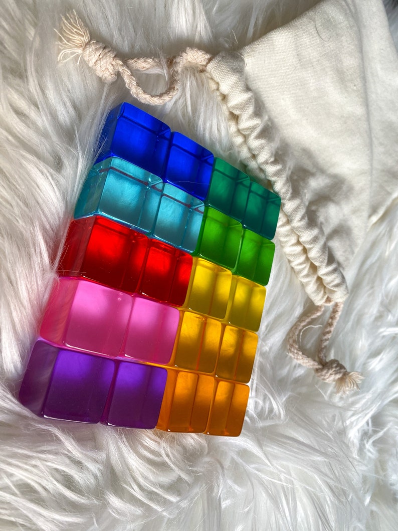 Lucent Rainbow Acrylic Cubes Upgraded Version Gem Cubes Light Cubes Montessori Playroom Toddler Kids Waldorf Play 20pcs Original Cubes