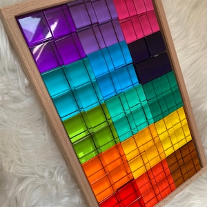 Lucent Rainbow Acrylic Cubes Upgraded Version Gem Cubes Light Cubes Montessori Playroom Toddler Kids Waldorf Play 60pcs Upgrade + Tray