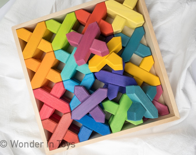 Colourful Wooden X-Blocks | Handmade | Rainbow Blocks | Montessori |