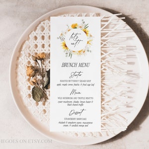 DAISY Bridal Shower Menu Template Bridal Shower Floral Menu Editable Let’s Eat Menu Wedding Floral Sunflower Menu Party