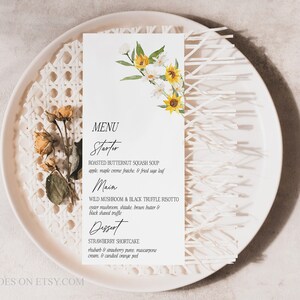 DAISY Bridal Shower Menu Template Sunflower Bridal Shower Menu Floral Menu Bridal Shower Daisy Menu Wedding Menu Floral Dinner Party Menu
