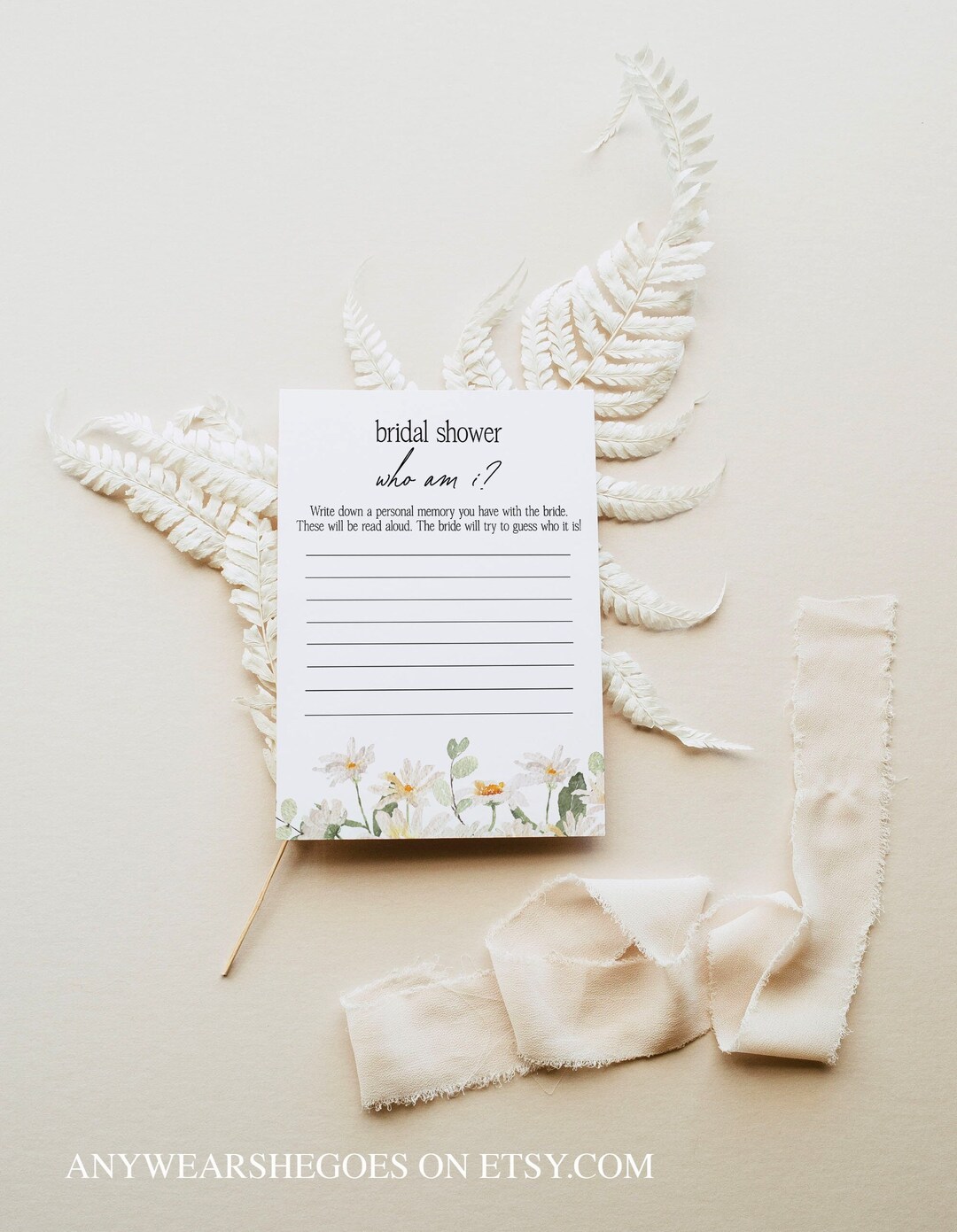 DAISY Who Am I Bridal Shower Game Memory With the Bride Game Floral Who