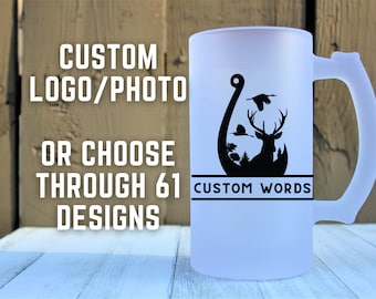 Personalisierter Bierkrug, Personalisierter Glas Bierkrug Foto, Personalisiertes Logo Bierkrug, Becher, Angelbecher, Jagdbecher, WildtierBecher