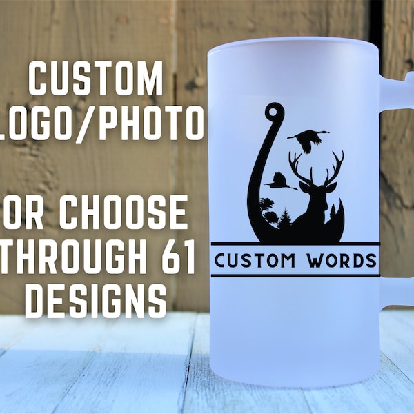 Personalized Beer mug, Custom glass beer mug photo, Personalized logo Beer mug, Custom military Mug, Fishing Mug, Hunting Mug, Wildlife Mug