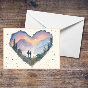 Customisable Blank Greetings Card - Mountains, Love, Hand Painted. Hiking, Any Occasion, Watercolour. Him/him, her/her, her/him.