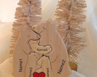 Puzzle in legno della famiglia degli orsi personalizzato