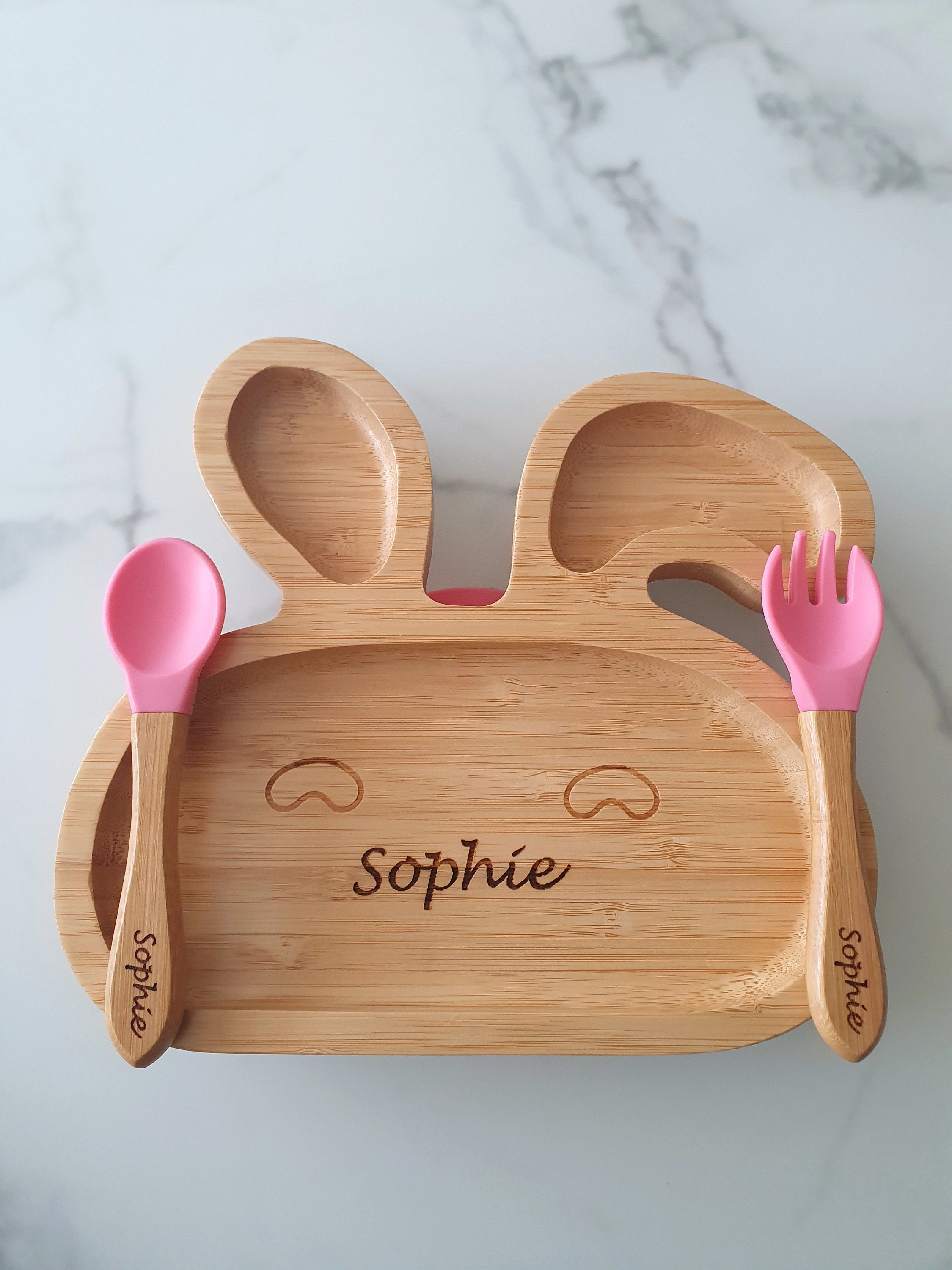 Personalized bamboo plate suction cup children's cutlery wooden baby cutlery Easter children's tableware children's gift baby gift birthday baptism